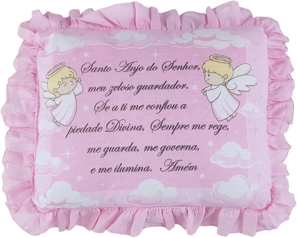 TRAVESSEIRO BEBÊ ORAÇÃO DO SANTO ANJO DO SENHOR MÁCIO E CONFORTÁVEL MINASREY INFANTIL (Rosa)