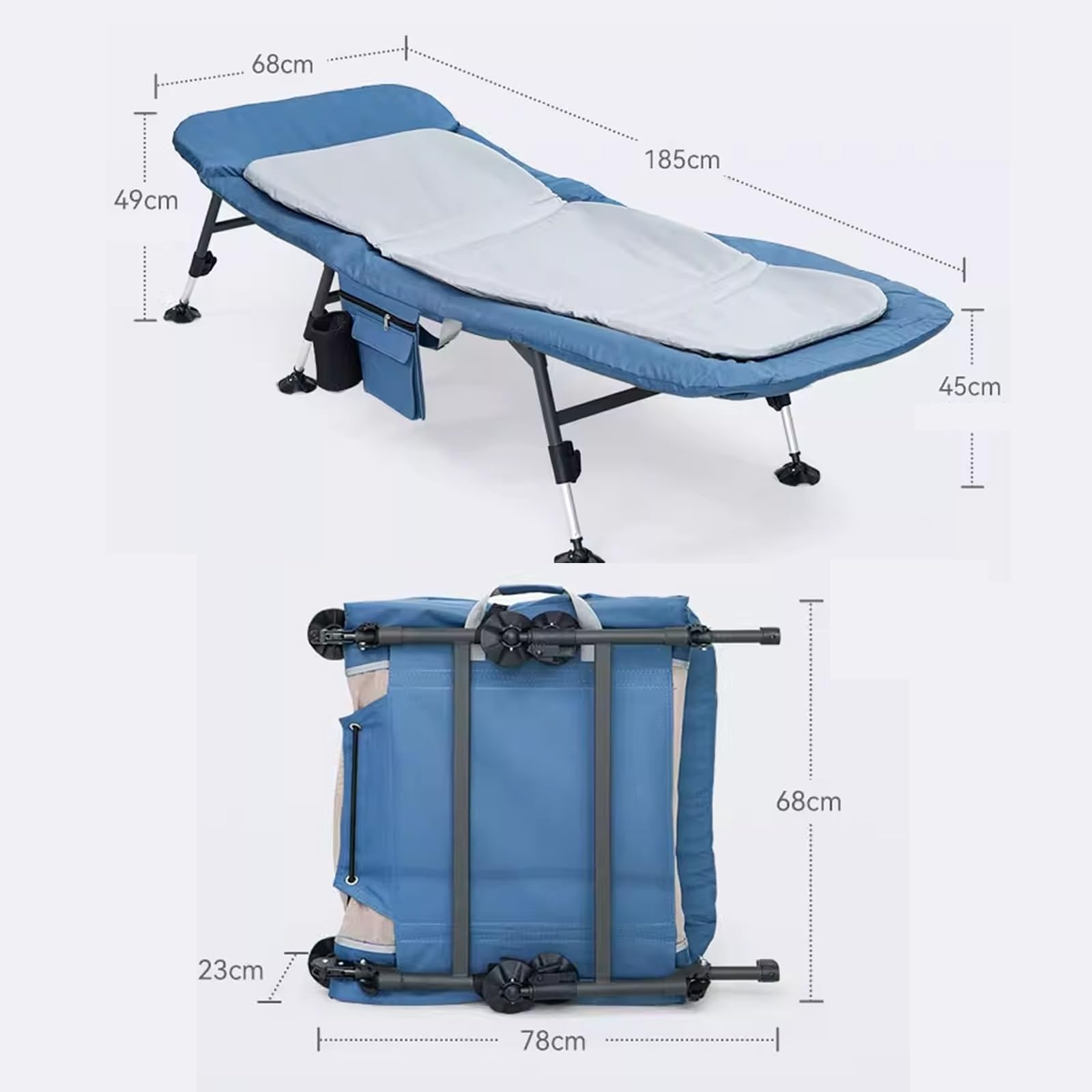 Brandina da Campeggio Pieghevole con Materasso, Letto Portatile Singolo Carico Massimo Supportato 150kg, Struttura Resistente per Campeggio Spiaggia Grigliate
