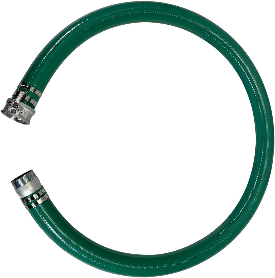 Gloxco 3" Green PVC Suction Hose Assembly, Female Camlock x Male NPT KC Nipple, 60 PSI, 10' Length