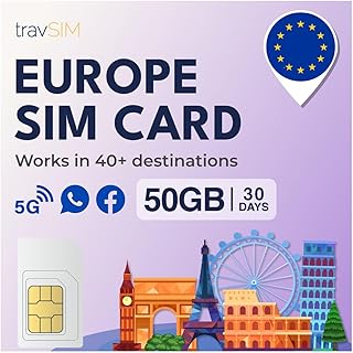 travSIM Europe SIM Card with 35GB of Data (4G/5G speeds) | Valid for 30 Days | Data only SIM | Use apps Like Whatsapp, Facebook, Instagram, and Telegram | Use SIM Card Europe in All EU Countries