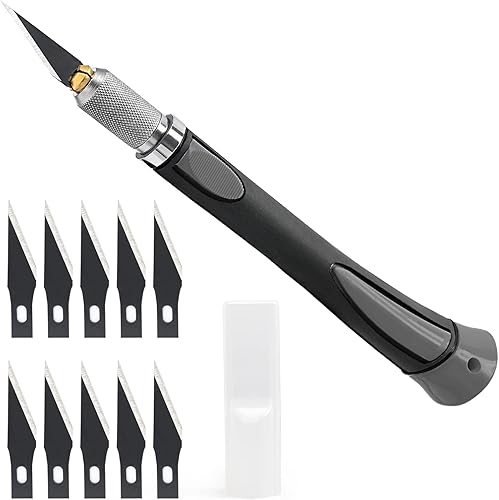 NEWISHTOOL Juego de cuchillos de precisión para manualidades con 10 cuchillas de afeitar negras para arte, cortador de utilidad para manualidades de