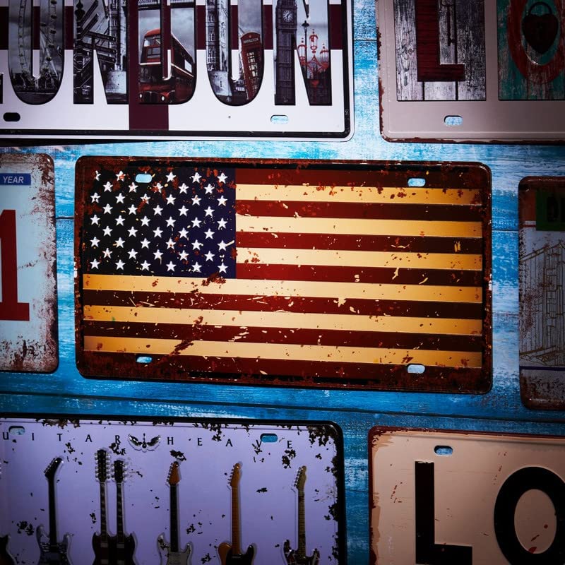 Image of inchVintage USA-Flag inch Vintage Retro Metal Signs - License Wall Plate, Car Tag - Ideal for Cafe, Restaurant, Shop, Home, Hotel, Club, Office, Living Area - Design Plaque