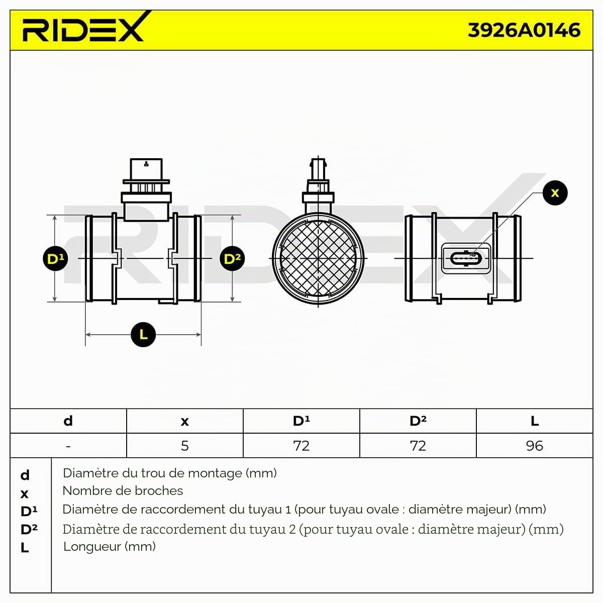 RIDEX 3926A0146 Débitmètre d'air Compatible avec OPEL Corsa D 3/5 portes S07