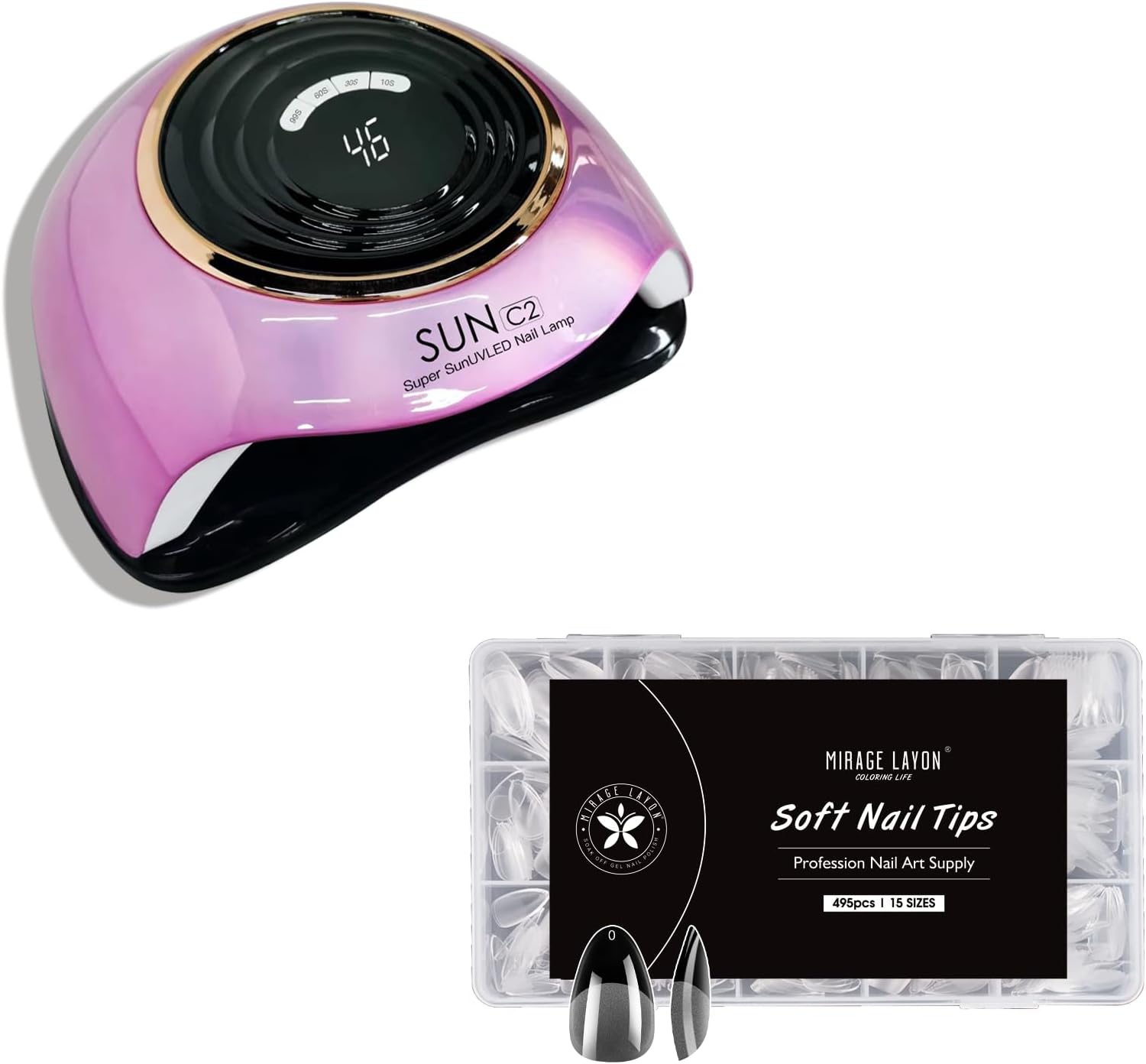 288W UV Led Nail Lamp and Almond Press On Nails 495 PCS