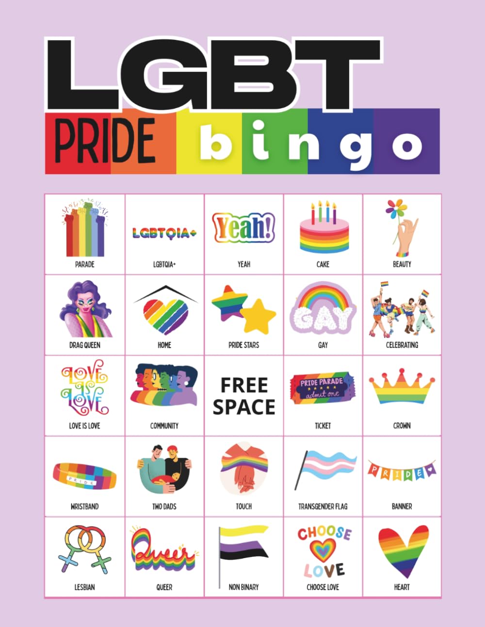 LGBT Pride Bingo: 32-Player Pride Month Themed Party Games for LGBTQ Party Game, Corporate Diversity Events, Classroom Activities for Schools