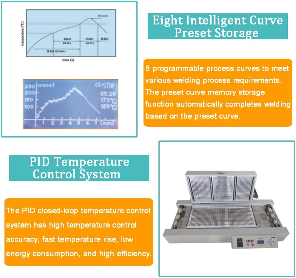 Reflow Oven Professional Soldering Station 220V Automatic Infrared Heater Soldering Machine Hot Air Circulation T960E Reflow Oven 300x960mm Welding Area 4500W