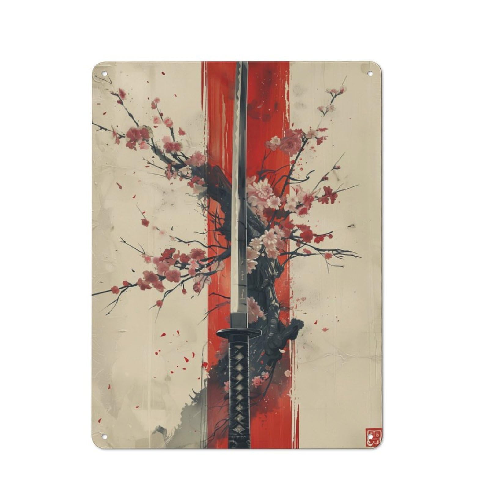 Junmoney Japanese Sakura Katana Metal Wall Sign 40X30cm Featuring For Workshop Wall, For Makers And Diy Enthusiasts