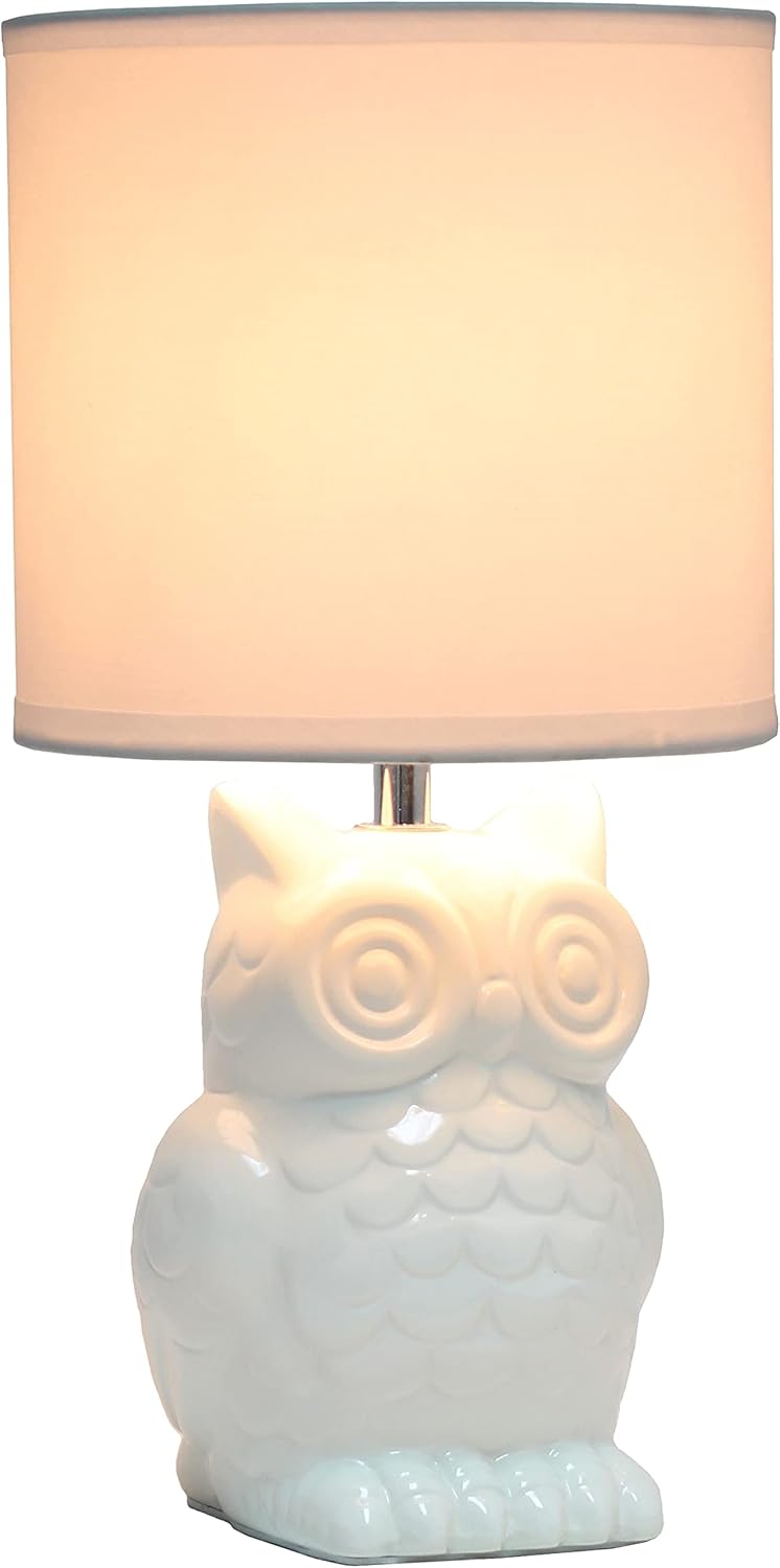 Simple Designs LT1136-OFF 12.8" Tall Contemporary Ceramic Owl Bedside Table Desk Lamp w Matching Fabric Shade for Home Decor,Bedroom, Nightstand, Living Room, Entryway, Kids' Room, Nursery, Off White