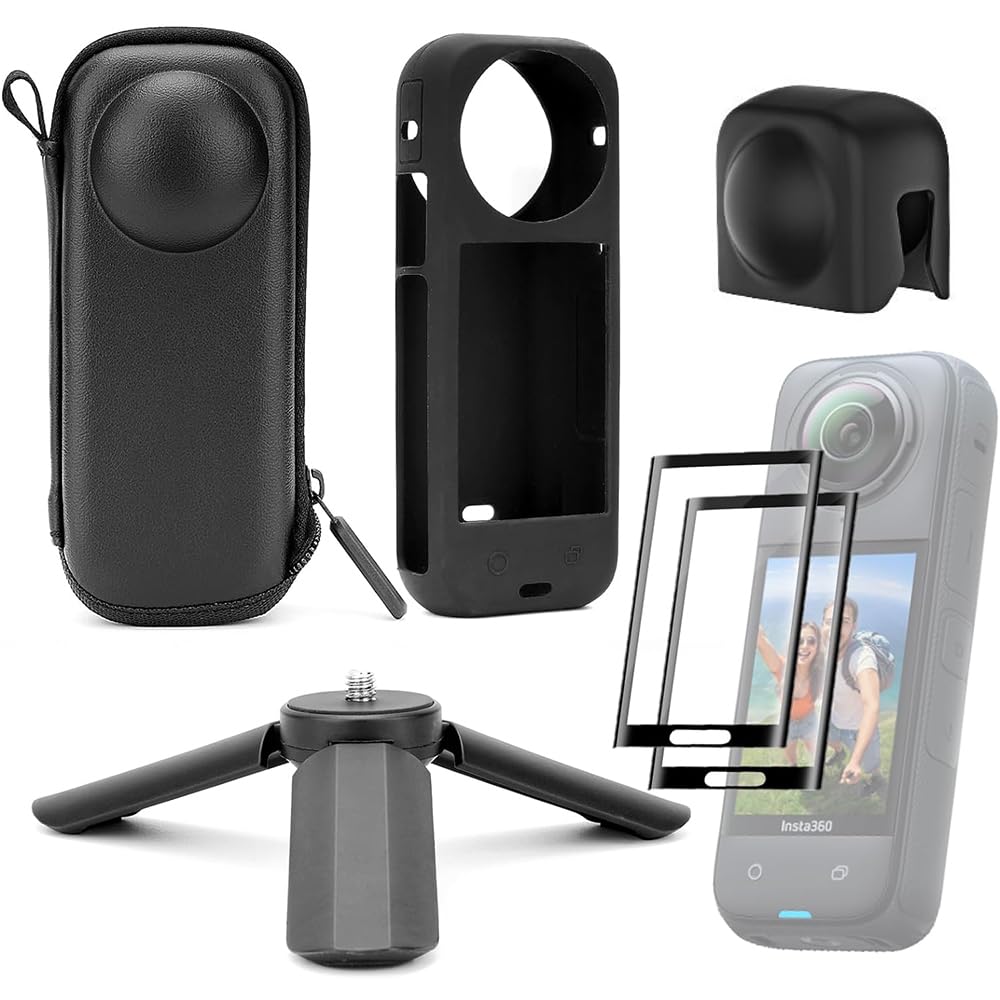 Sponsored Ad – Compatible with Insta360 X4 Protective Accessories Kit - Hard Shell Protector Case, Silicone Protective Case, Tempered Glass Screen Film, Mini Tripod