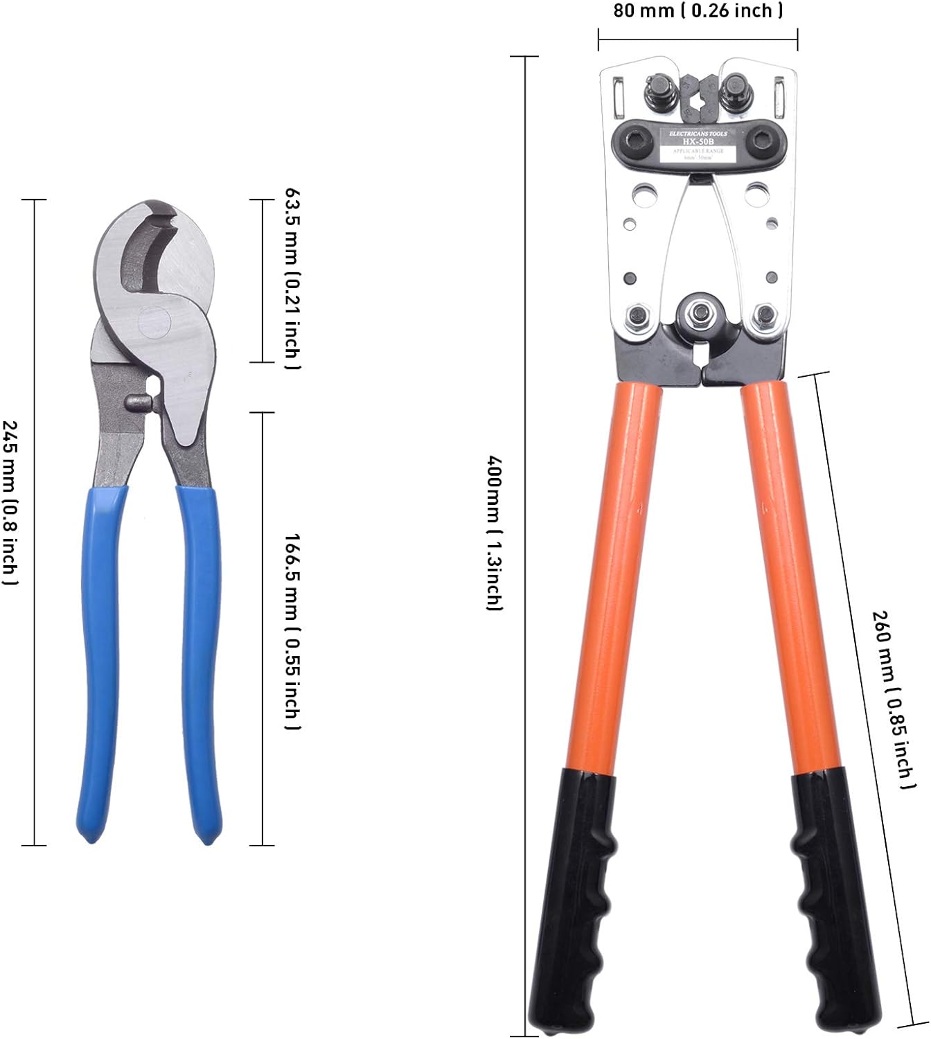 SETROVIC Battery Cable Lug Crimping Tool for AWG 8-1/0 Wire Lug Crimper with Cable Cutter for Heavy Duty Wire Cable Lugs, Battery Terminal, Copper Lugs - - 