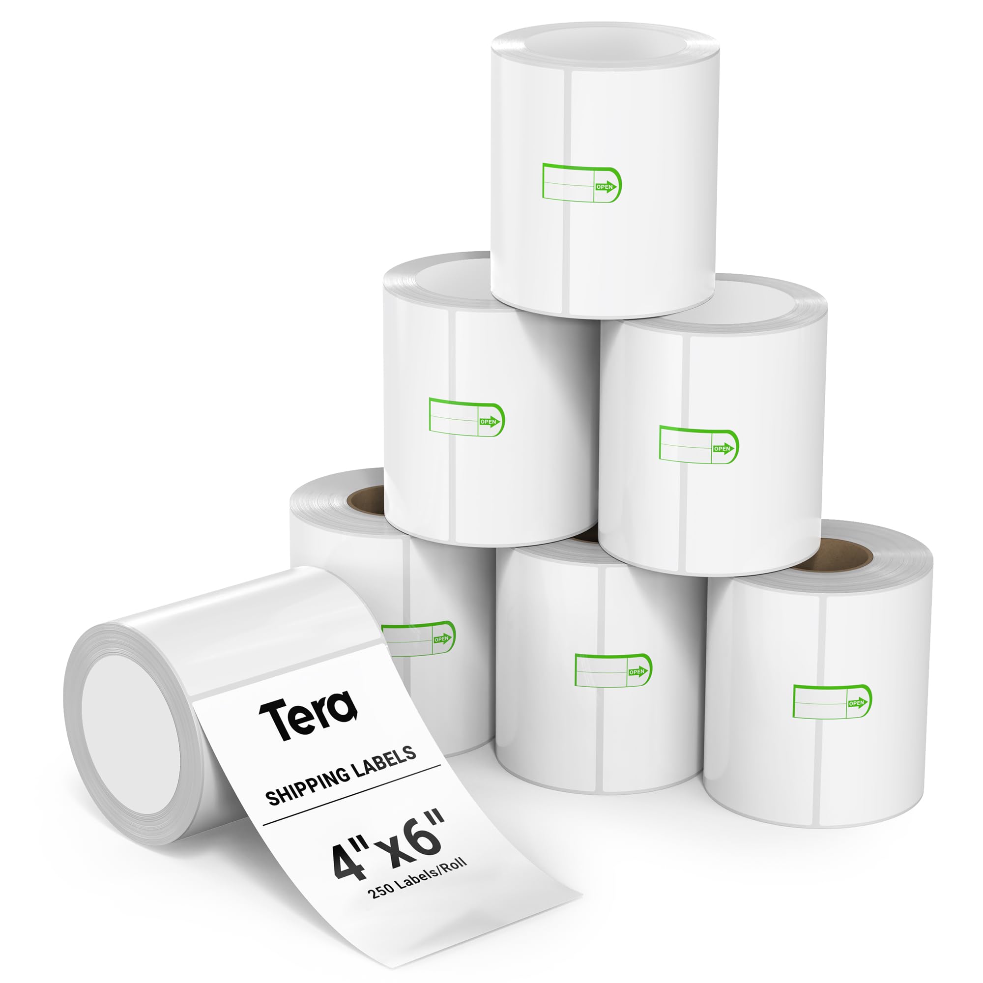 Tera Étiquettes D'expédition Thermique 100mm x 150mm (250 étiquettes/rouleau, 6 rouleaux) pour Diverses Imprimantes Etiquettes D'impression Claires sans BPA Etiquettes D'adresse Adhésives