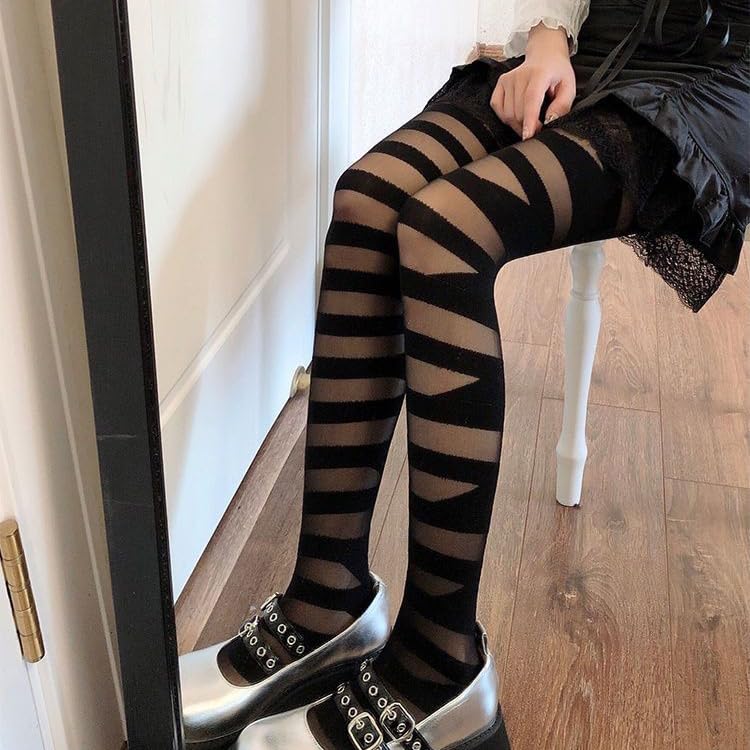 Simple Pantyhose Stockings, Cute Cross Vertical Black Semi Sheer Cosplay High Waist Socks Tights Legging for Women (Crossing Pattern)2