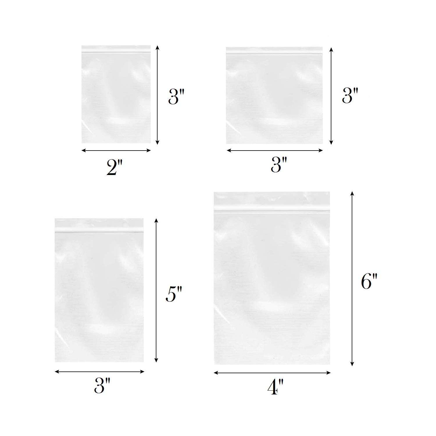 200 Pack 2 Mil Thick PP Bags for Jewelry, 4 Assorted Sizes, 2x3 3x3 3x5 4x6 Inch. 50 Counts Each Size, Clear Durable Food Grade Safe. Resealable Zipper Baggies for Jewelry, Bead, Toy Piece, Pill. : Industrial & Scientific
