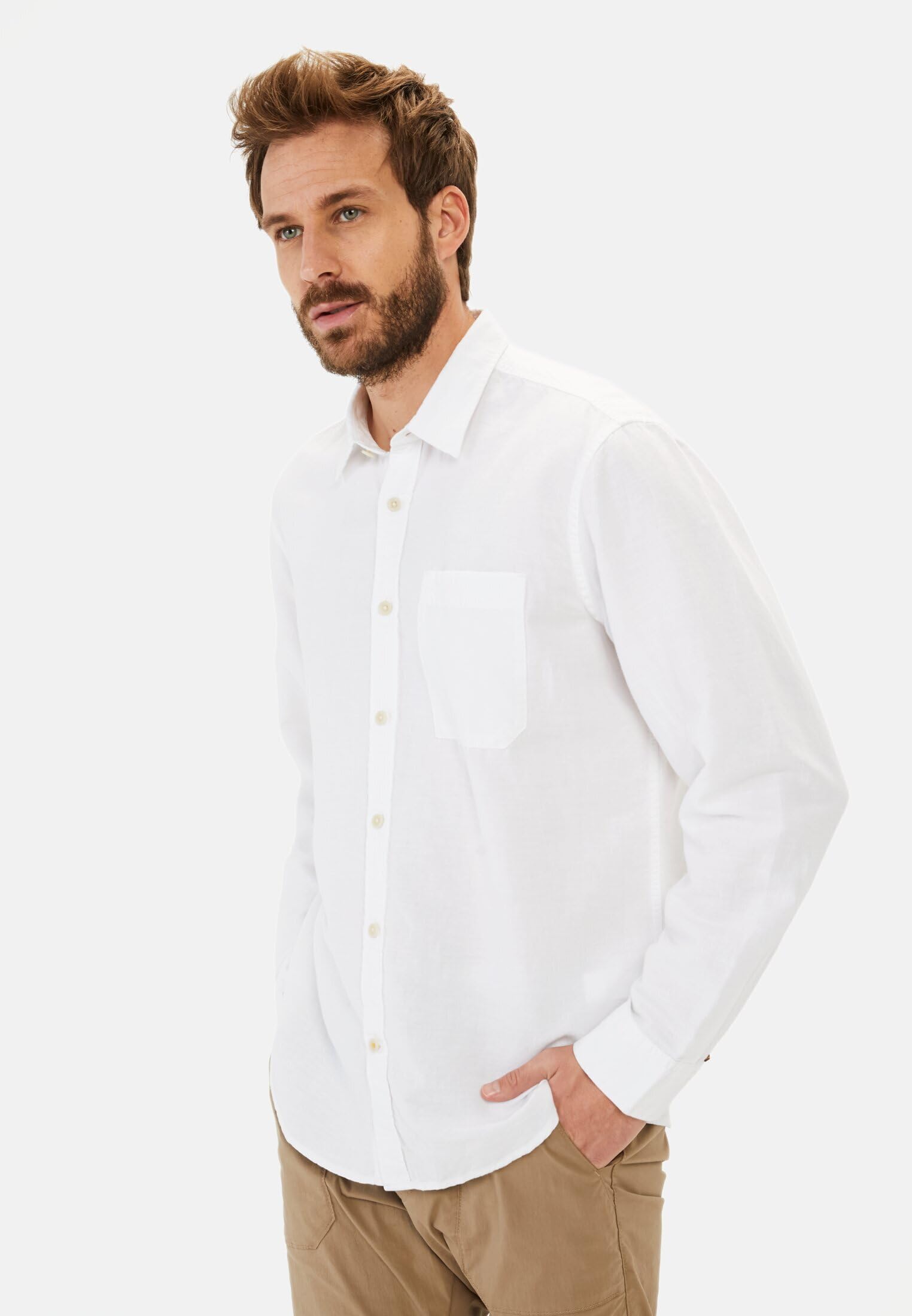 camel active Herren Langarm-Leinenhemd mit Soft-Wash-Veredelung