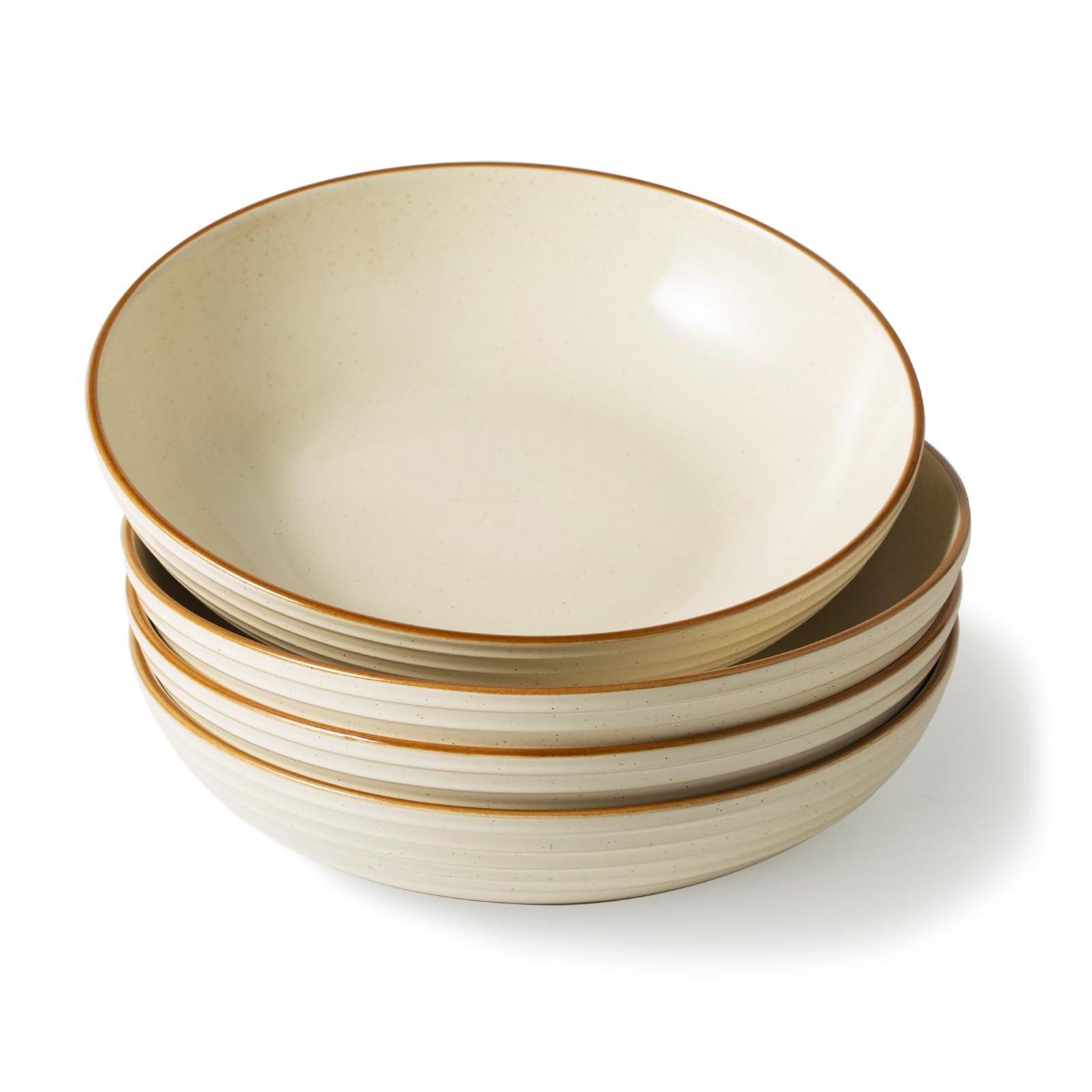 Richmount Jupiter Stoneware Pasta Bowls Set of 4, Salad/Cereal/Soup Bowl 22cm 887ml, Classic Bowl for All Pasta Dishes, Microwave and Dishwasher Safe, Serving Bowls Set of 4, Vanilla White