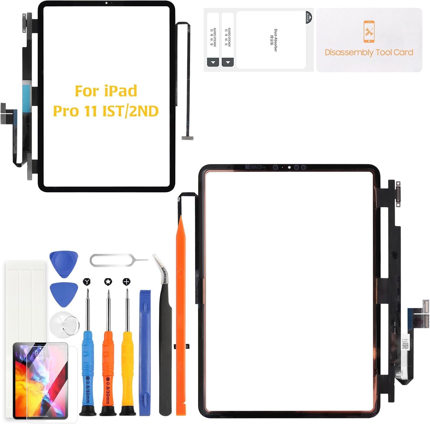for iPad Pro 11 Touch Screen Replacement 1st Gen 2018 / 2nd Gen 2020 Touch Digitizer Glass A2013 A1934 A1980 A1979/A2068 A2230 A2228 A2231 with Tools