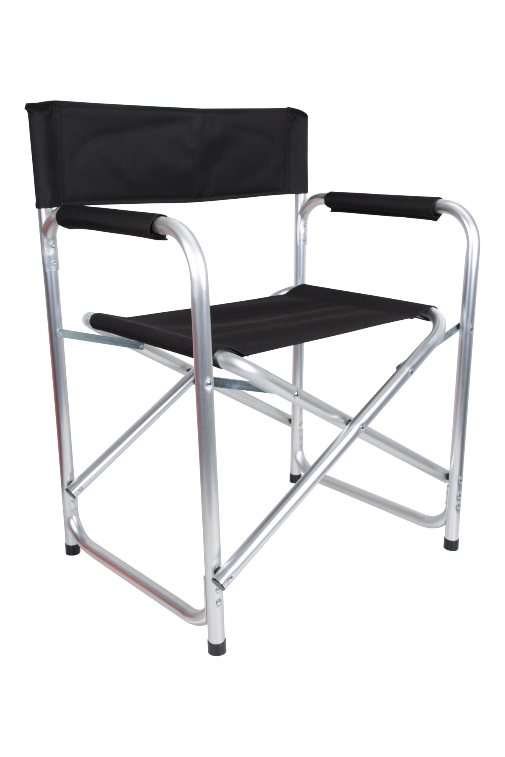 Mountain Warehouse Leichter Regiestuhl - Klappbar, Leichter Lehnstuhl, Aluminiumrahmen, kompakter Lesehocker - Abendessen im Frühling, Sommer, Camping, Garten, Picknick Schwarz Einheitsgröße