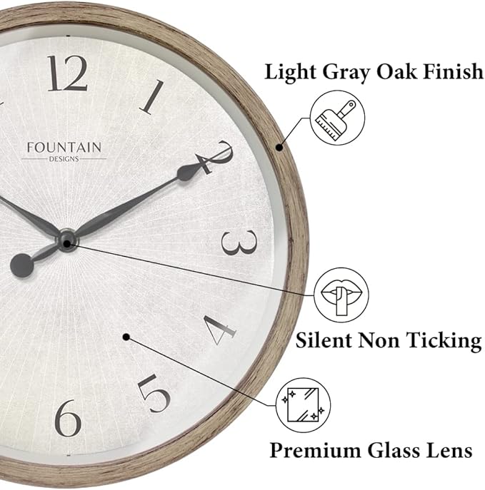 Reloj de Pared 10 Pulgadas Moderno Granja Silencioso Roble Claro miniatura 4