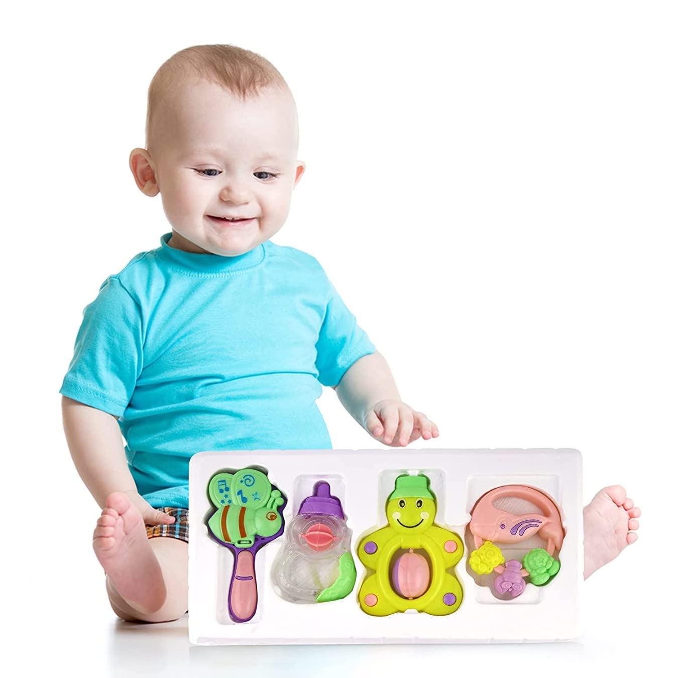 Mahi Enterprise? Rattles and Teether for Babies, Set of 4 Pcs - Colourful Lovely Attractive Rattles and Teether for Babies, Toddlers & Children 2