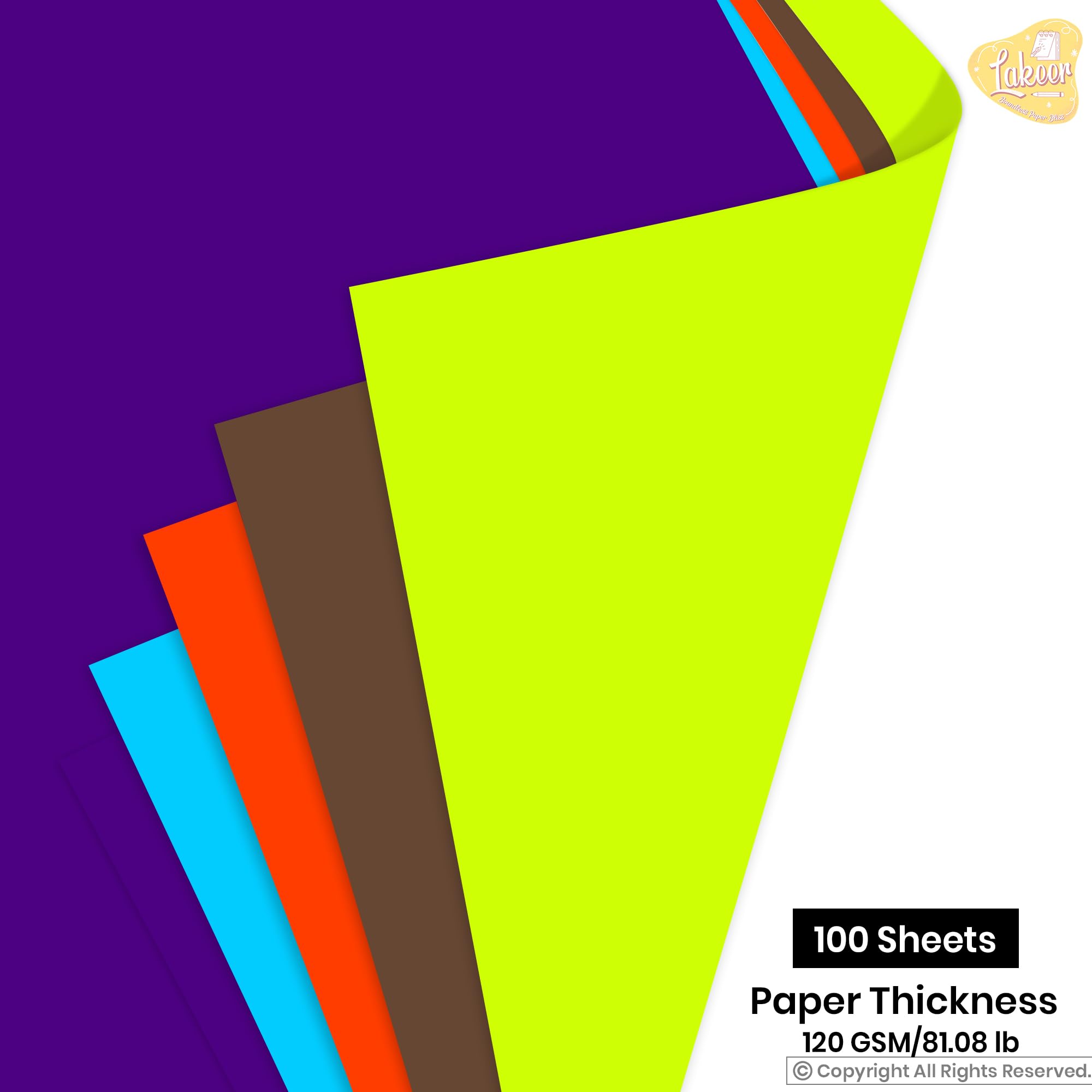 Lakeer A4 Bright Color Paper - Multi Colour | 120 GSM-Premium Bright Colour Paper | Pack of 100 Sheets, 10 Colours X 10 Sheet Each (29.7cm X 21cm) | Ideal for Art, Craft, Printing, etc 2