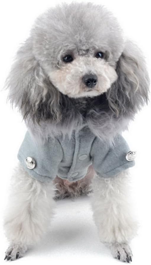 Pet Cat Dog Clothes European Woolen Faux Fur Collar Coat Small Dog Cat Pet Clothes Costume Light Grey M - Image 5