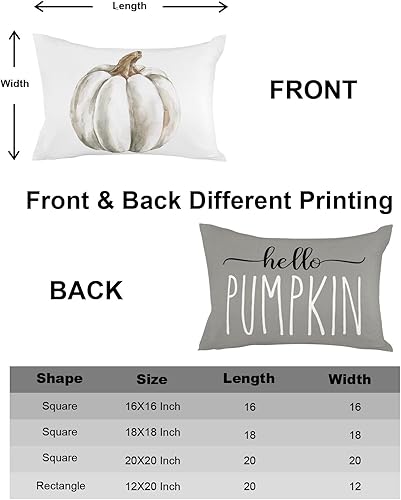 Miniatura 4 de Juego de 2 fundas de almohada decorativas de otoño de 20 x 12 pulgadas, diseño de calabaza blanca, fundas de cojín lumbares de otoño, color gris,