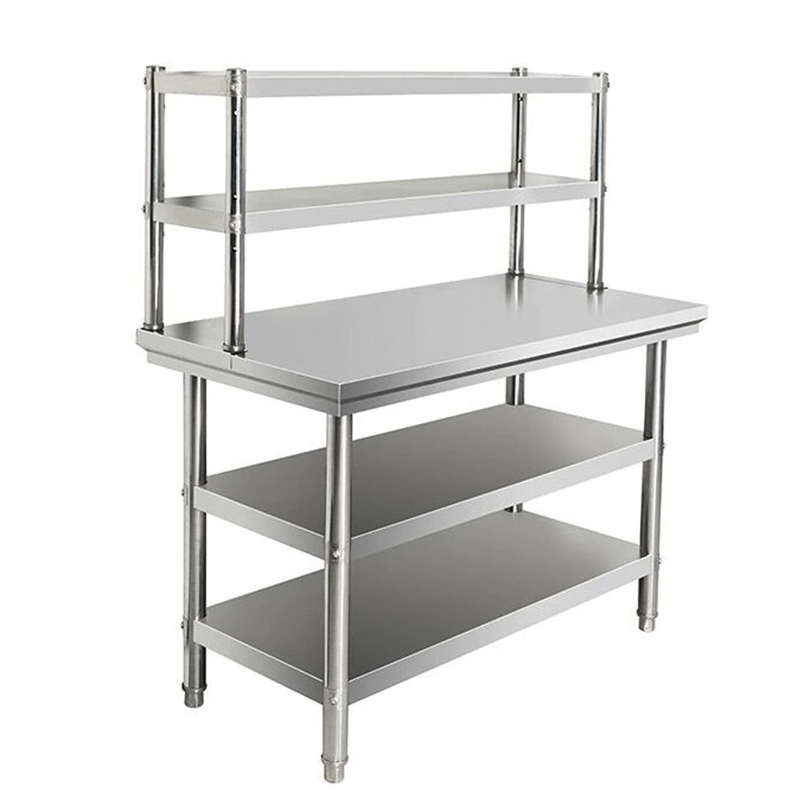 Tavolo da Lavoro in Acciaio Inox con Scaffali,Banco di Preparazione Alimenti da Cucina,Tavolo da Ristorazione Commerciale per Ristorante,Hotel,Garage,Magazzino,Bar,100x80CM/39.3x31.5IN