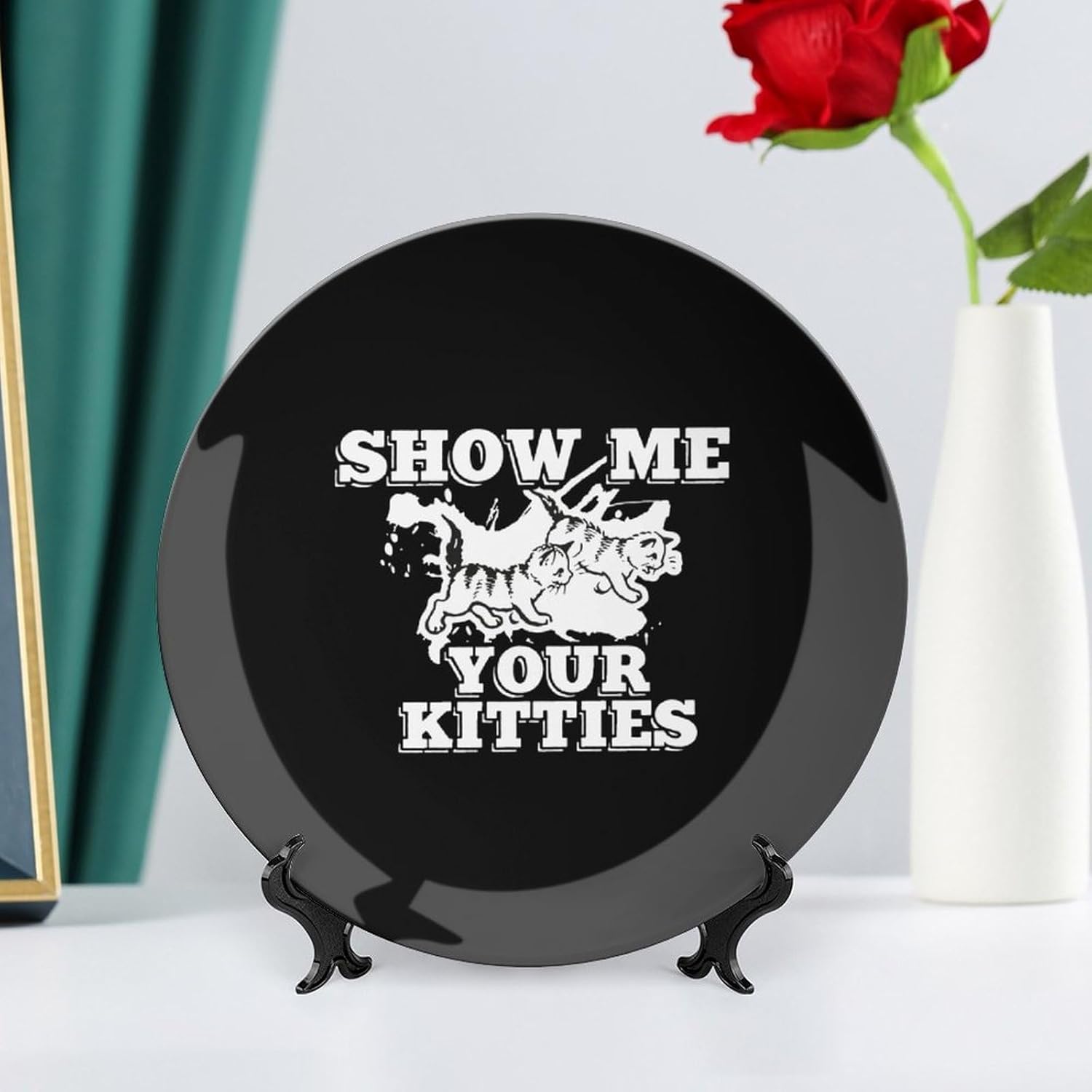 あなたの子猫を見せてください スタンド付きボーンチャイナプレート飾り皿ホームウォブルプレート