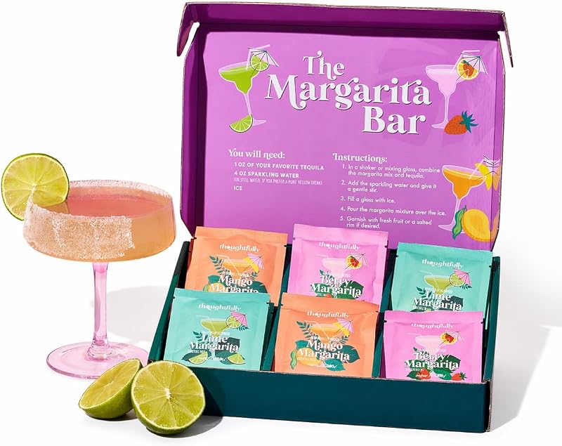 Thoughtfully, The Margarita Bar, Includes Powdered Drink Mix Packets in Mango, Lime, & Berry, Flavored Drink Mixers for Cocktails, Mocktails, Non-Alcoholic Drinks, Margarita Gifts, Palomas, Set of 24