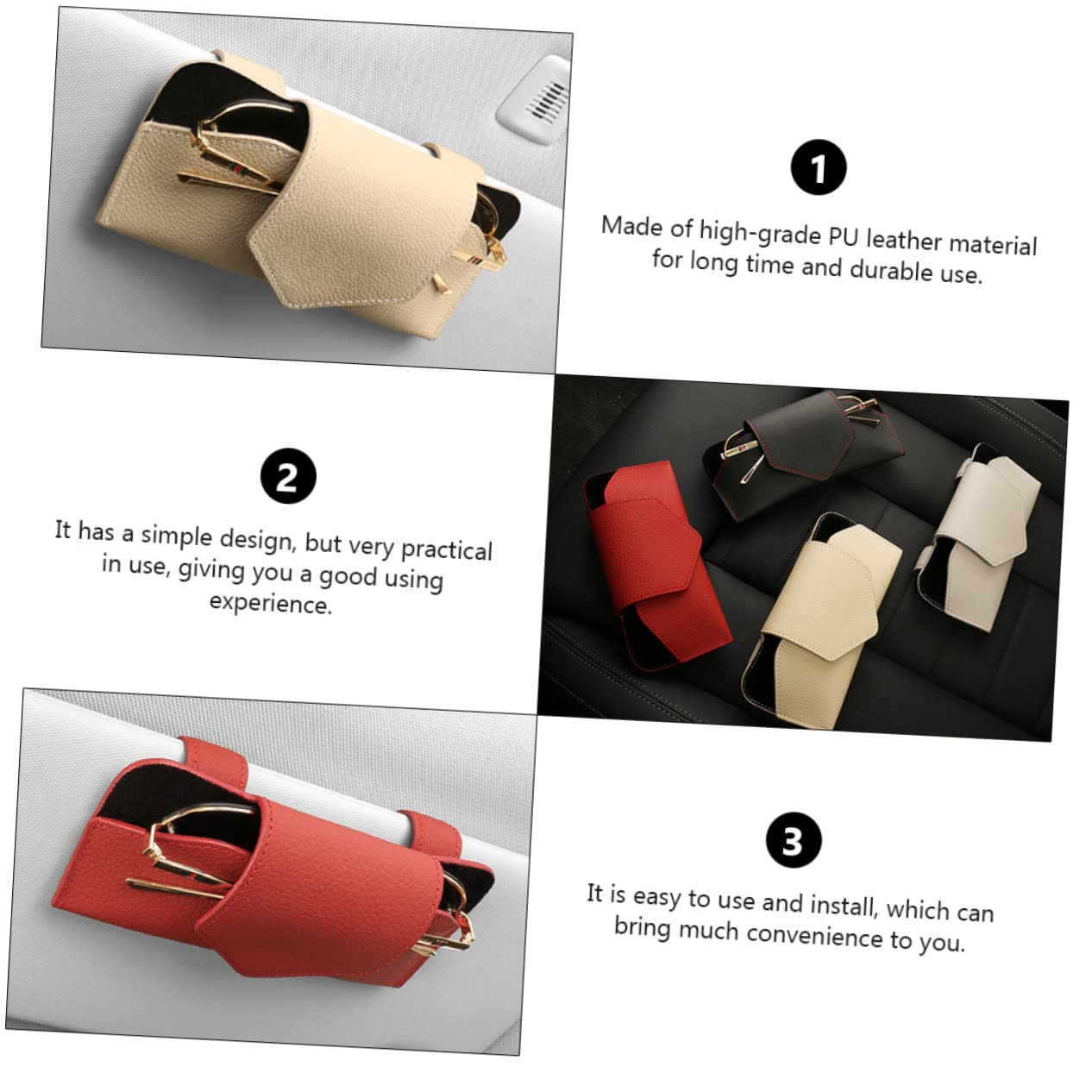 iplusmile 2pièces Organisateur De Lunettes Auto Cuir Pu Clip De Pare-soleil Pratique Pour Voiture Accessoire Élégant Et Installation Facile Pour Sécuriser Vos Lunettes Et Cartes