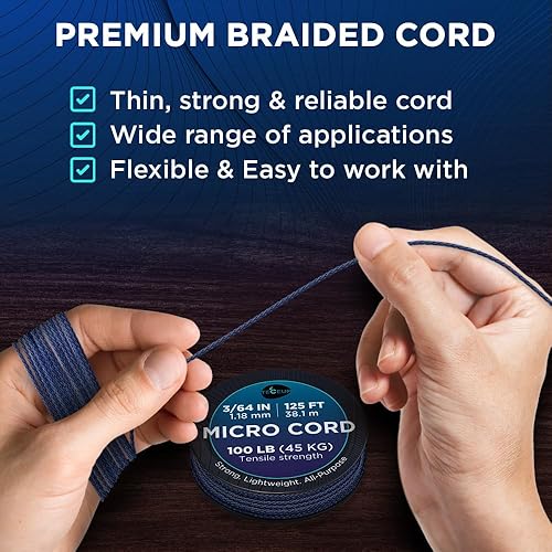 Miniatura 72 de TECEUM Micro Paracord – 0.046 in x 125 pies – Micro cable de utilidad – Cuerda de paracaídas trenzada fina – Lo mejor para manualidades, proyectos