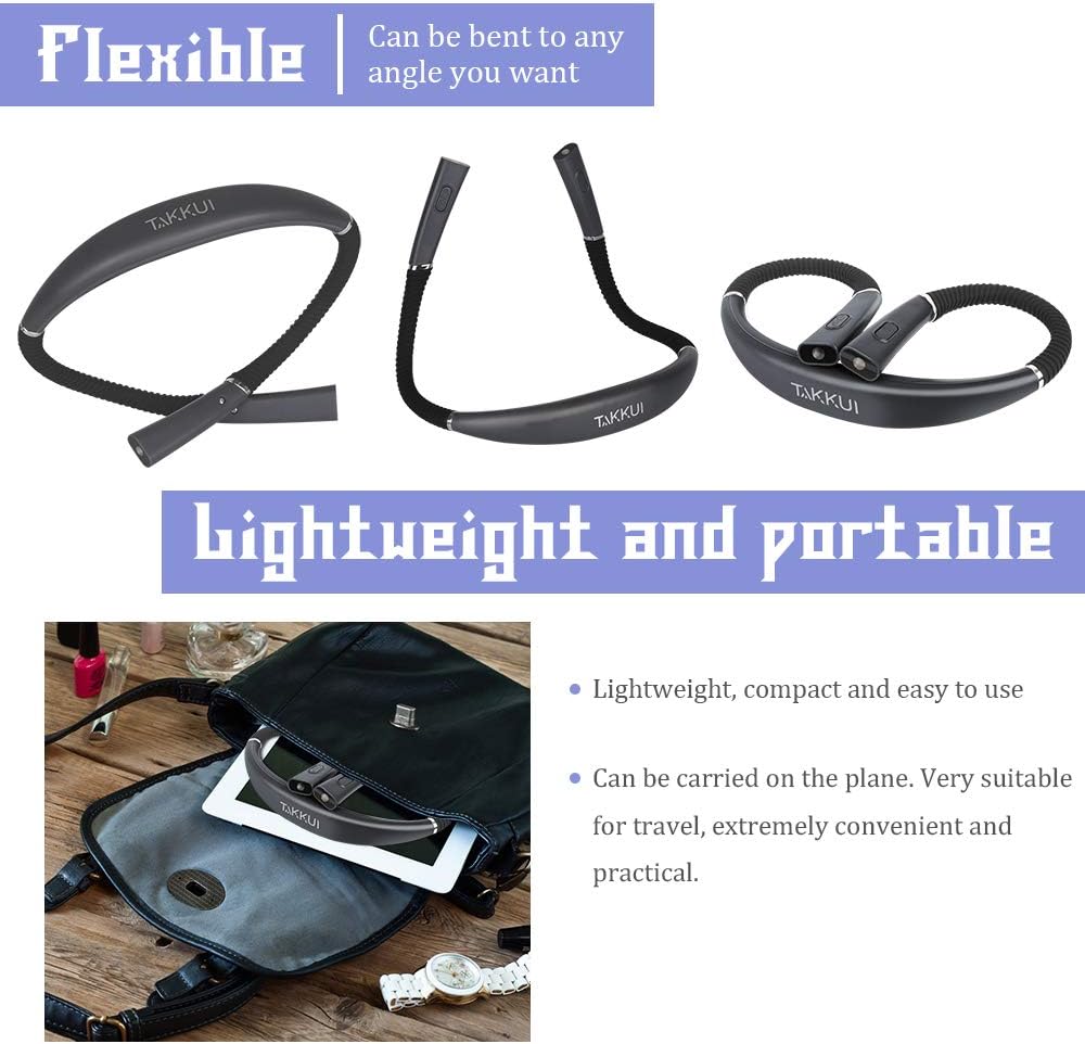 Neck Reading Light for Books in Bed, Book Light for Reading in Bed LED Brightness Adjustable 3 Color 3 Brightness Level Neck Reading Light Rechargeable for Knitting, Camping, School, Repairing