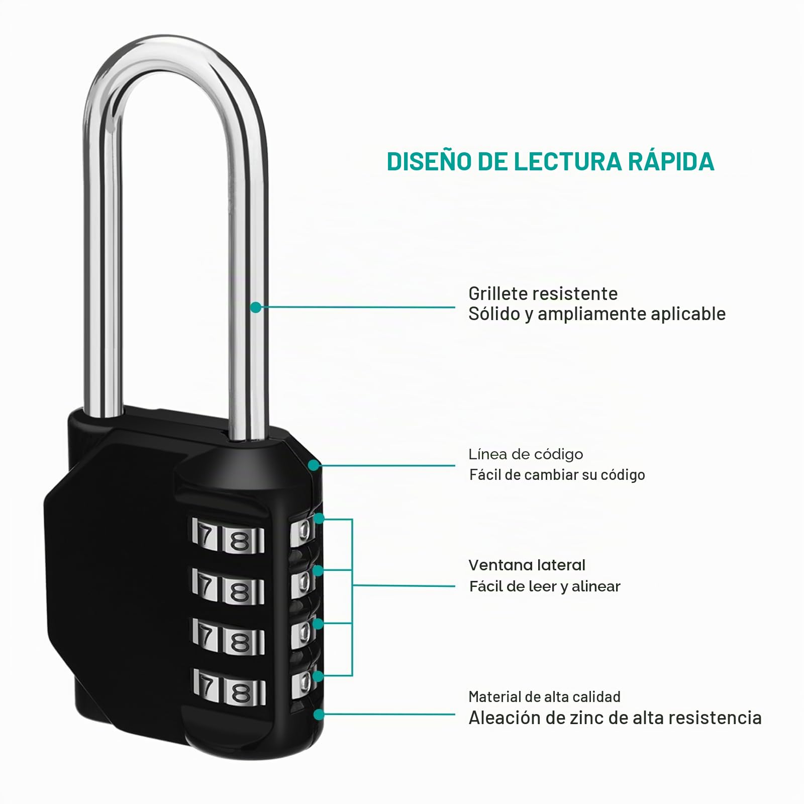 ZHEGE Candado Largo, Candado Taquilla para Gimnasio, Vestuario, Sótano, Candado Combinacion Exterior para Cerca del Jardín Trasero, Cobertizos, Contenedor (1 Pieza, Negro)