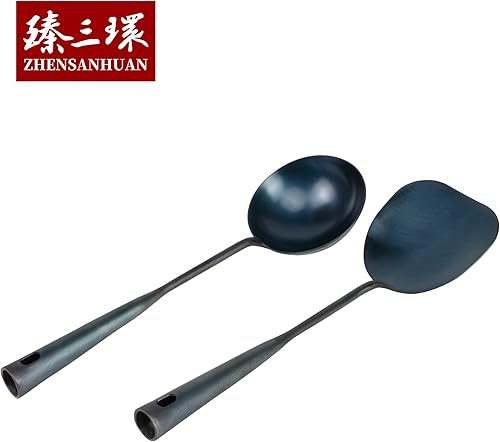 Miniatura 3 de ZhenSanHuan Utensilio de Wok Tradicional Chino Hecho a Mano de Hierro, Utensilio de Wok Largo (Espátula, 32CM12.6'')