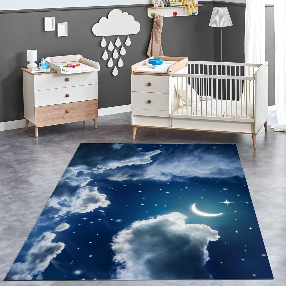 Tapis Salon, Paysage De Lune De Nuit 3D Imprimé Tapis De Sol Décoration Antidérapant pour Salon Chambre Cuisine Balcon Terrasse Salle À Manger Intérieur & Extérieur 160 X 230 Cm -89128618862
