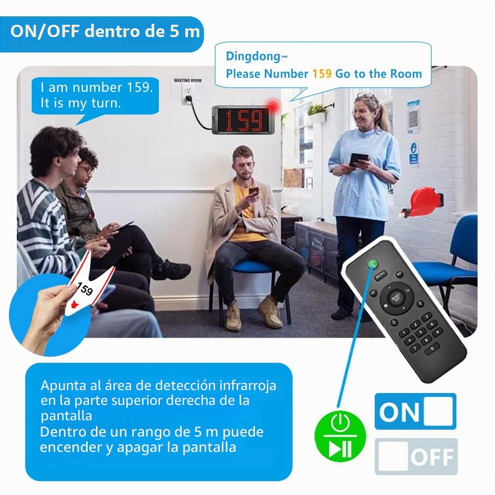 Pantalla Su Turno Digital | 3 Dígitos | con 3 Botones de Llamada +1 Dispensador de Números | Gestión de Cola para Restaurante/Tiendas/Centros Médicos (Clínica, Consultorio)