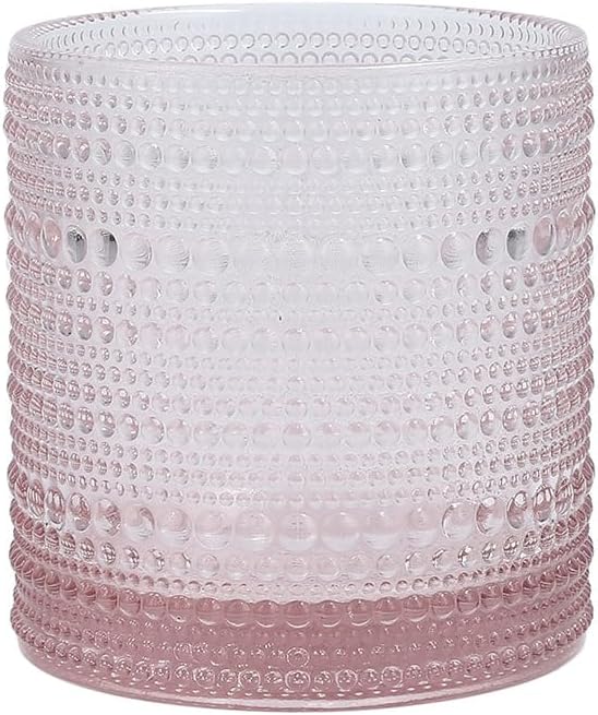 Fortessa Jupiter Beaded Hobnail Glass, 14 Ounce Triple Old Fashioned (Set of 6), Pink