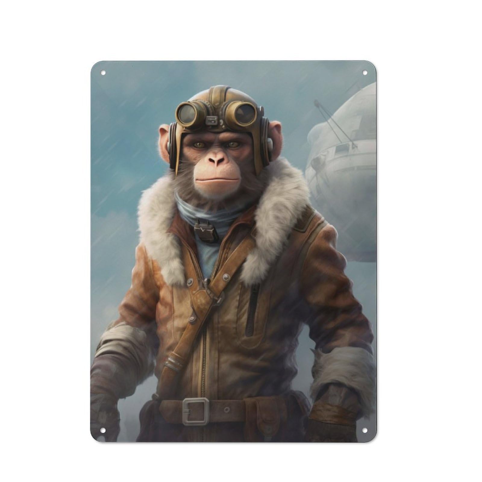 Junmoney Monkey As A Pilot Vintage Tin Sign 40X30cm With For Garage Wall, Suited To People Furnishing A Garage