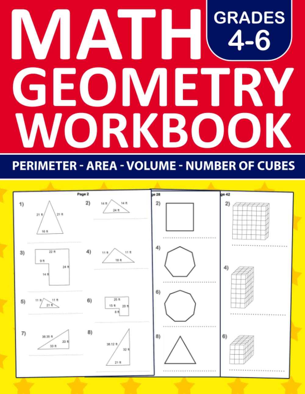 Geometry Math Workbook For Grades 4-6 - Perimeter,Area,Volume,number of cubes: Math Geometry Practice Workbook For 4th Grade,5th Grade,6th Grade With ... Exercises Book For Homeschool or Classroom