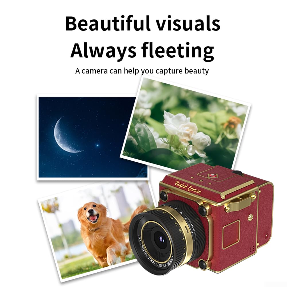 Fotocamera digitale vintage retrò 64 MP 4K FHD Videocamera, mini fotocamera per tutte le età, alloggiamento Abs, compatibile con scheda SD, per vlogging e fotografia quotidiana, compatta e leggera