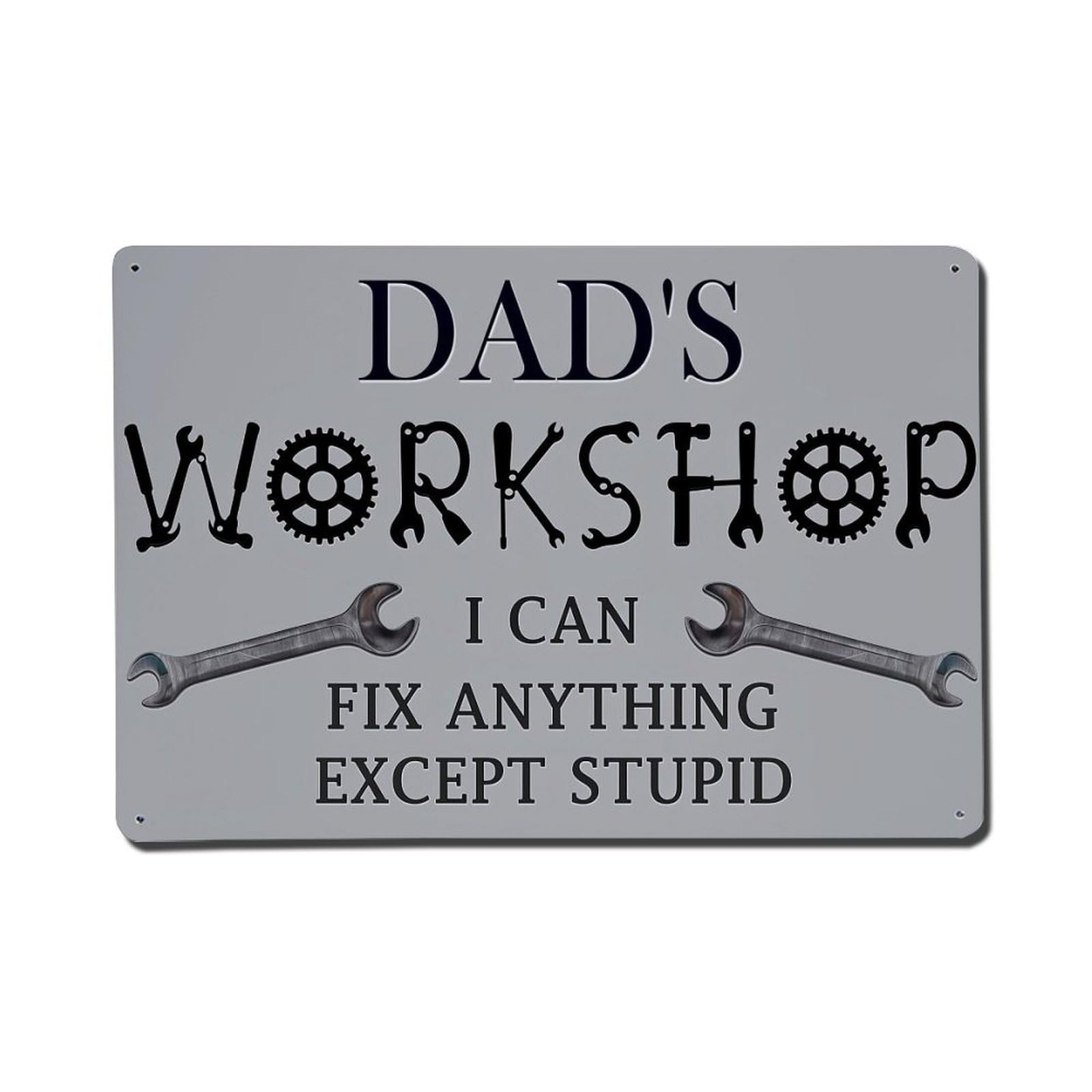 Jdfenggu Vintage Dads Workshop Fix Anything Except Stupid Retro Metal Tin Sign, Metal Poster For Bar, Home, Man Cave, Kitchen, Laundry Room Art Decor 8X12 Inch