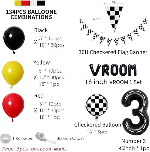 Miniatura 2 de 134 globos para fiestas de autos de carreras, kit de decoración temática de autos de carreras con globos de números, guirnalda, decoraciones