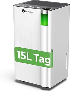 DR.PREPARE 15L/Day Dehumidifier with Drain Hose, Intelligent Humidity Control, Clothes Drying, 3 Modes, Sleep Mode, 24H Ti…