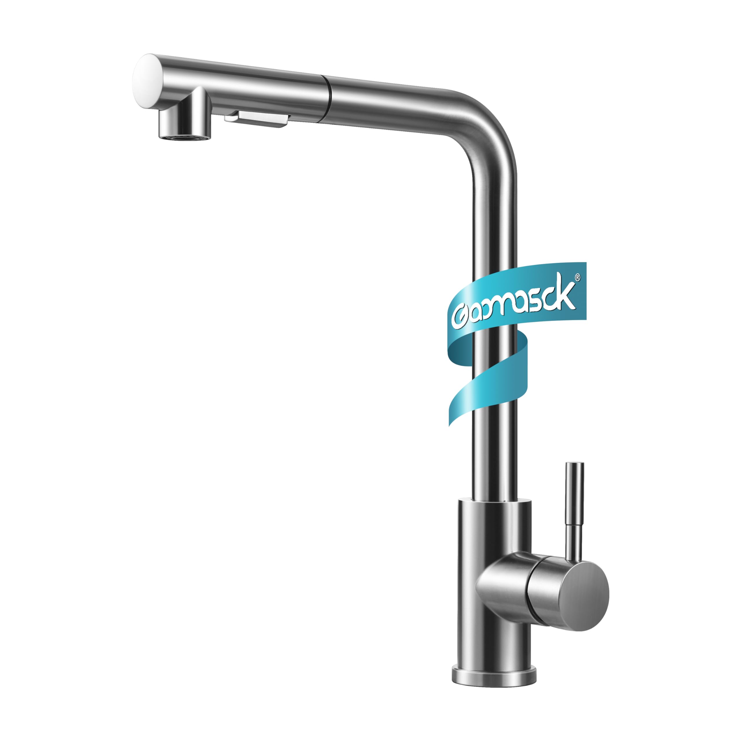 Gaomasck Kitchen Faucet with Pull Down Sprayer,Brushed Nickel Stainless Steel Single Handle Pull Out Spring Sink Faucets for Farmhouse,Camper,Laundry, Rv,Bar.