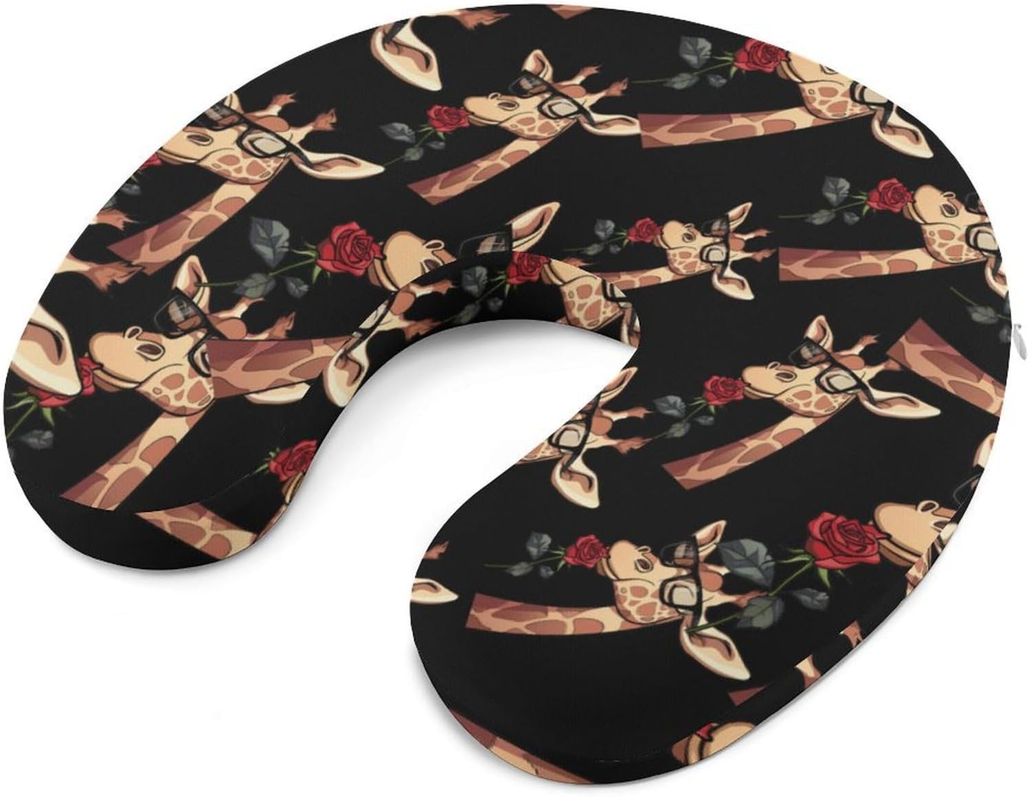 Animal Glasses Giraffe Flowers Roses Travel Pillow U Shape Neck Pillow Washable Pillowcase for Sleeping Chair