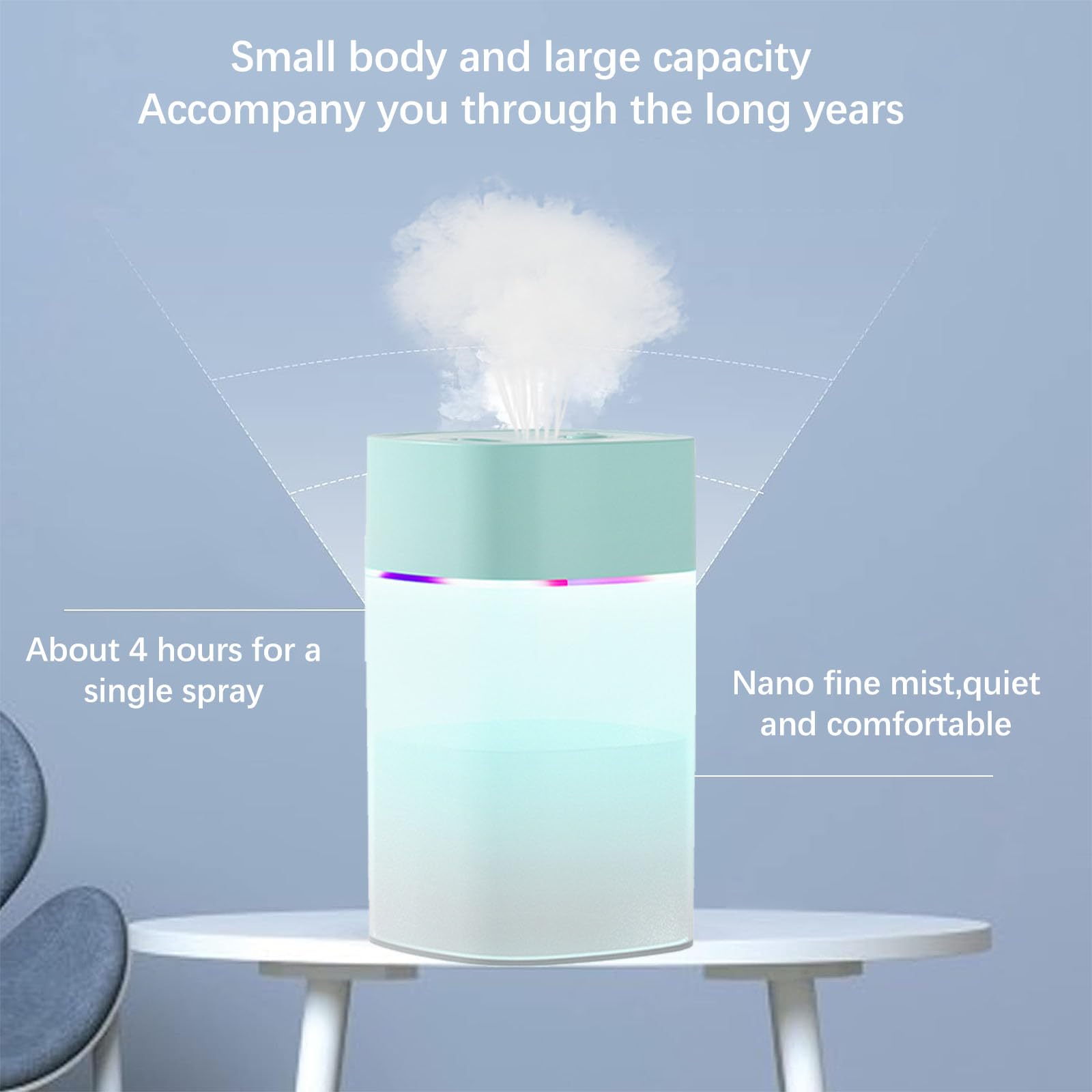 Nixiara Luchtbevochtiger, 400 ml, USB, desktop-luchtbevochtiger, persoonlijk voor kamers, gloeilampdesign, oplaadbare diffuser voor bureau, auto, reizen