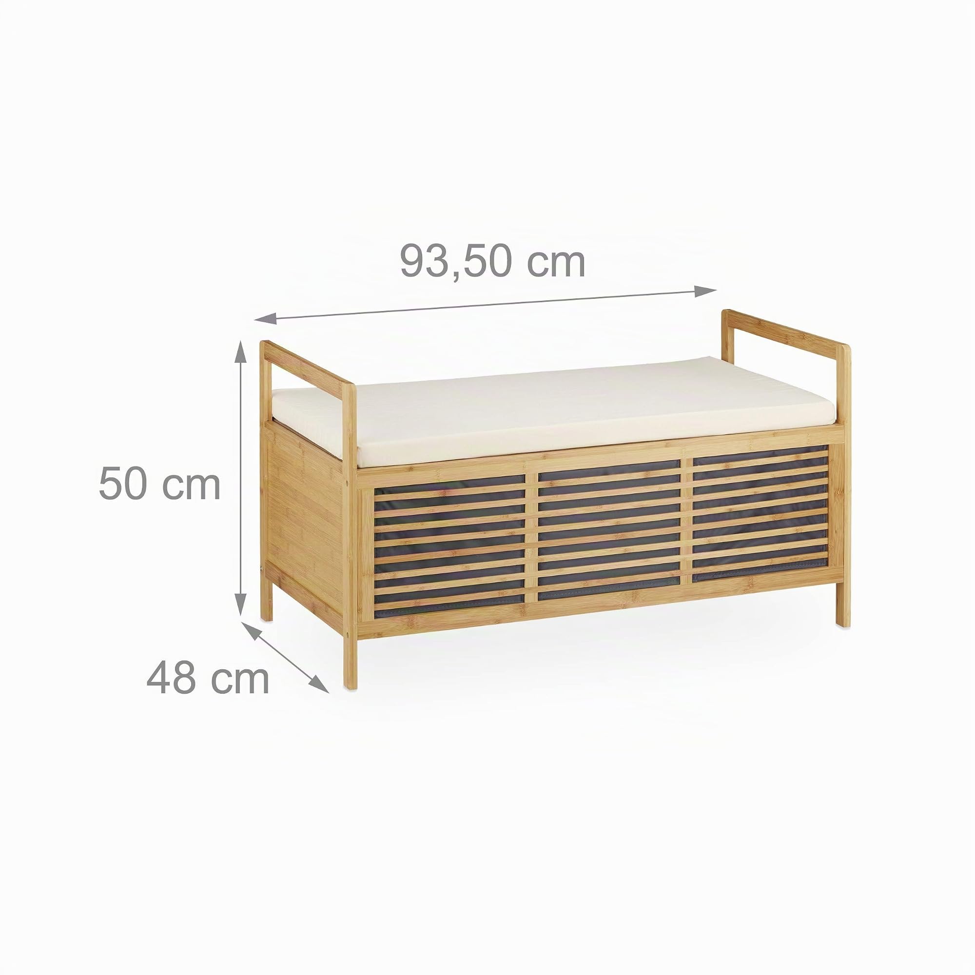 Relaxdays Banco Almacenamiento con Cojín para Baño, Recibidor, Salón y Dormitorio, Bambú, Marrón, 50 x 93 x 48 cm