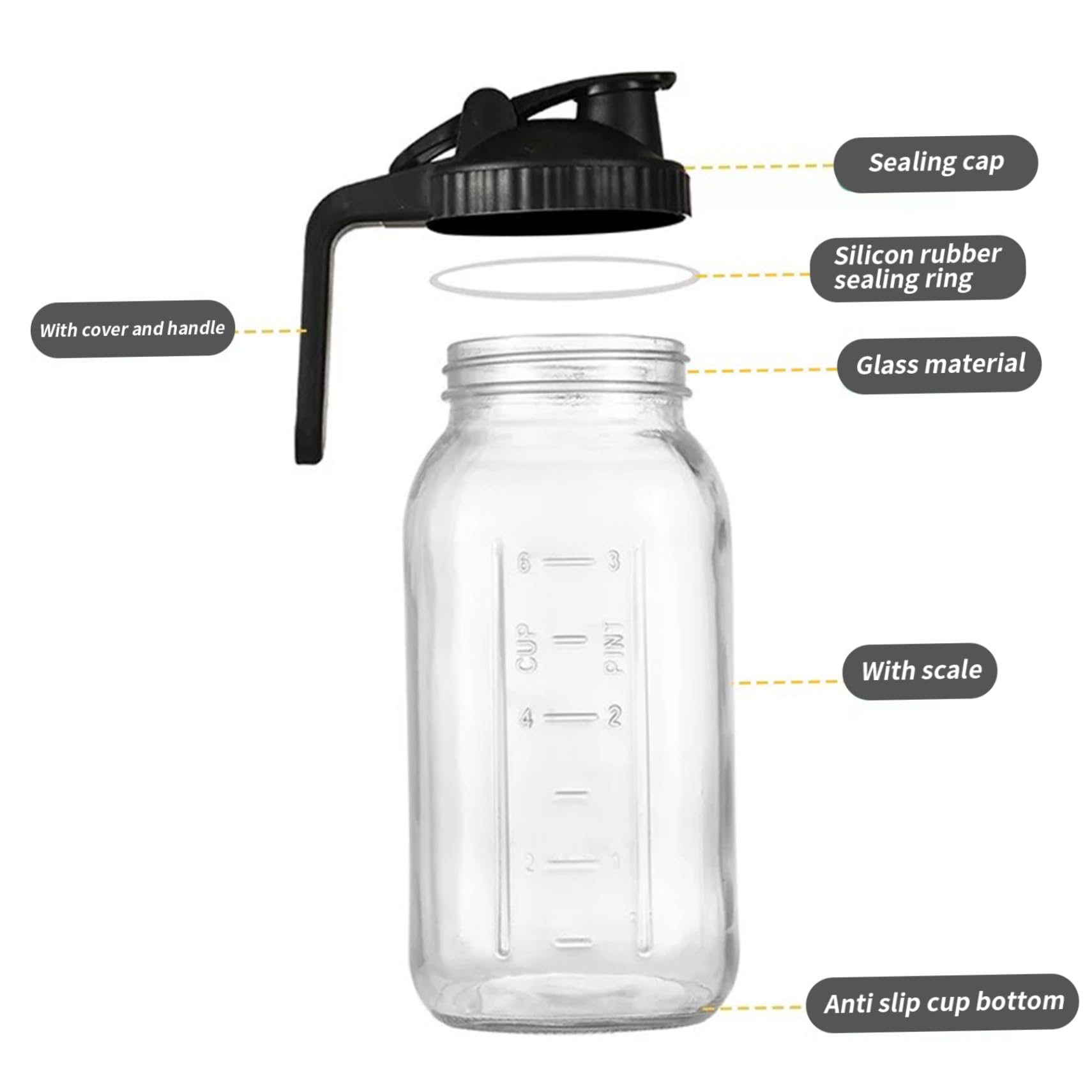 2 jarras de tarro de masón, jarra de jugo de vidrio a prueba de fugas de 64 oz con tapa y boquilla, tarro de boca ancha para bebidas frías para líquidos, té helado, jugos, café frío, leche materna