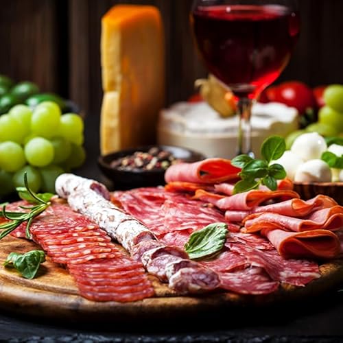 Spanische Gourmet-Tapas-Korbbox - iberische Chorizo und iberischer Schinken + Iberische Trüffelpasteten und süßer Wein + 3 Stück Fuets + natives Olivenöl + Gourmet-Brot +Tapas aus Holz als Geschenk