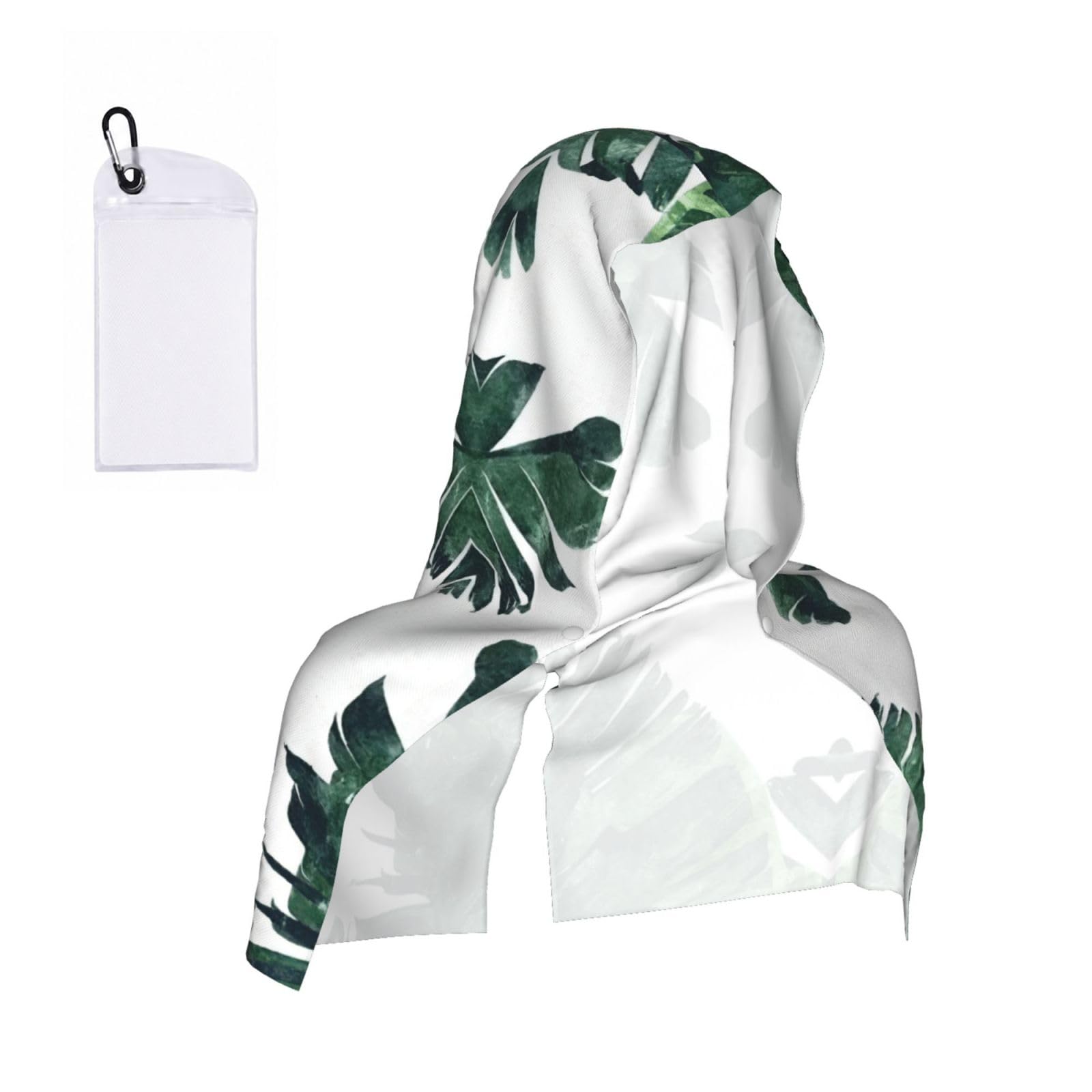 DUWAA Palm Leaves Print Cooling Hooded Sports Towel, 30×60cm Quick Drying Summer Cool Head Wrap For Neck And Face